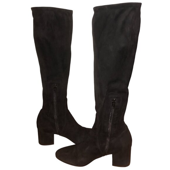 Valentino Suede Leather Boots Black 37 Block Heel - Picture 5 of 11